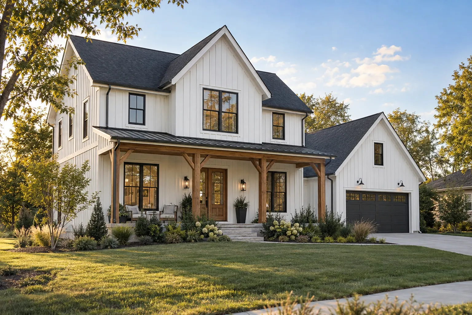 Illustrative exterior concept for Modern Farmhouse Studio; not a construction plan